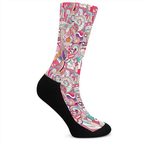 Pastel Bohemian Floral Pattern Print Crew Socks