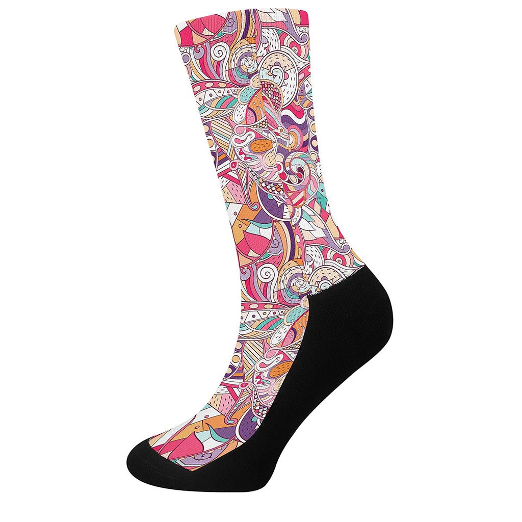 Pastel Bohemian Floral Pattern Print Crew Socks