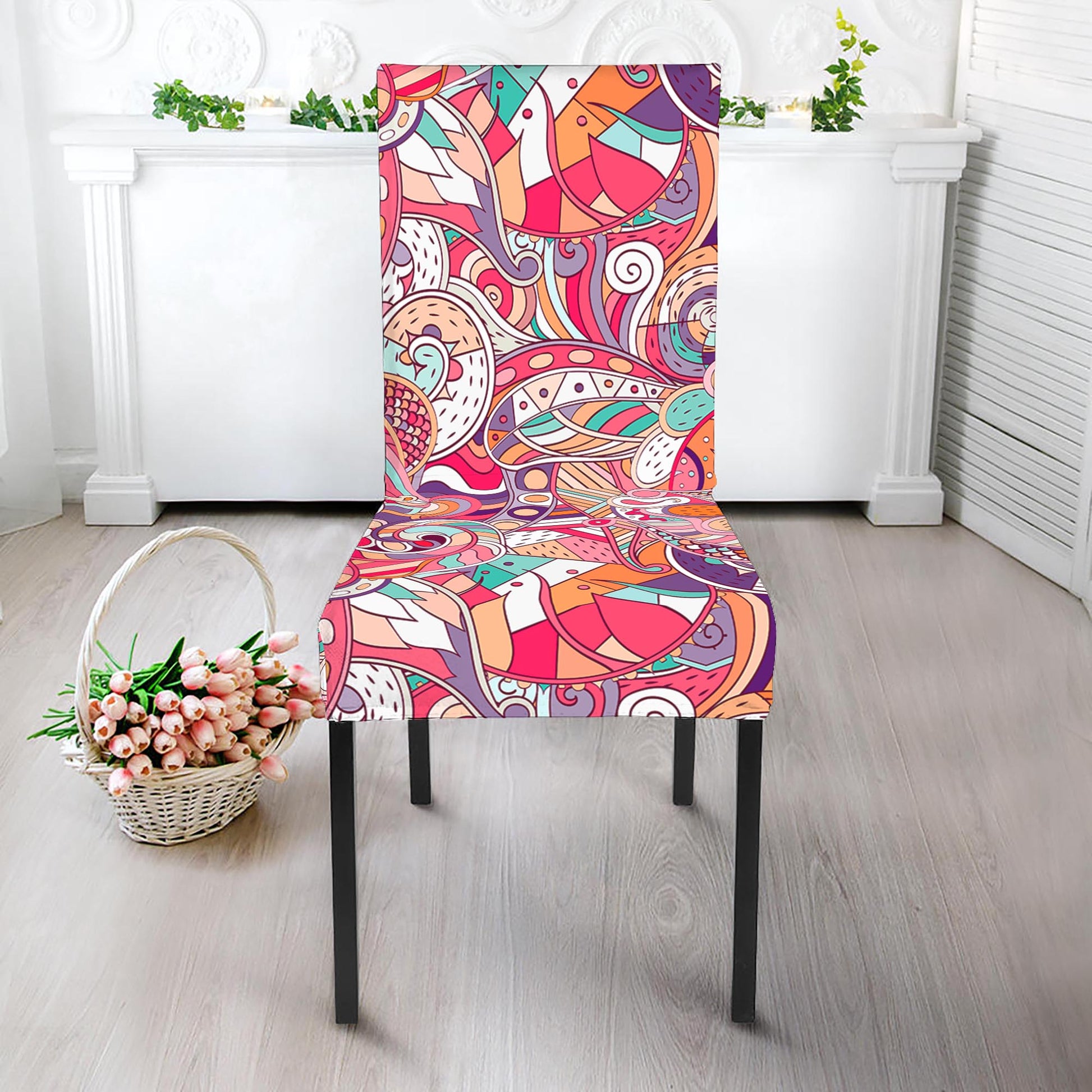 Pastel Bohemian Floral Pattern Print Dining Chair Slipcover