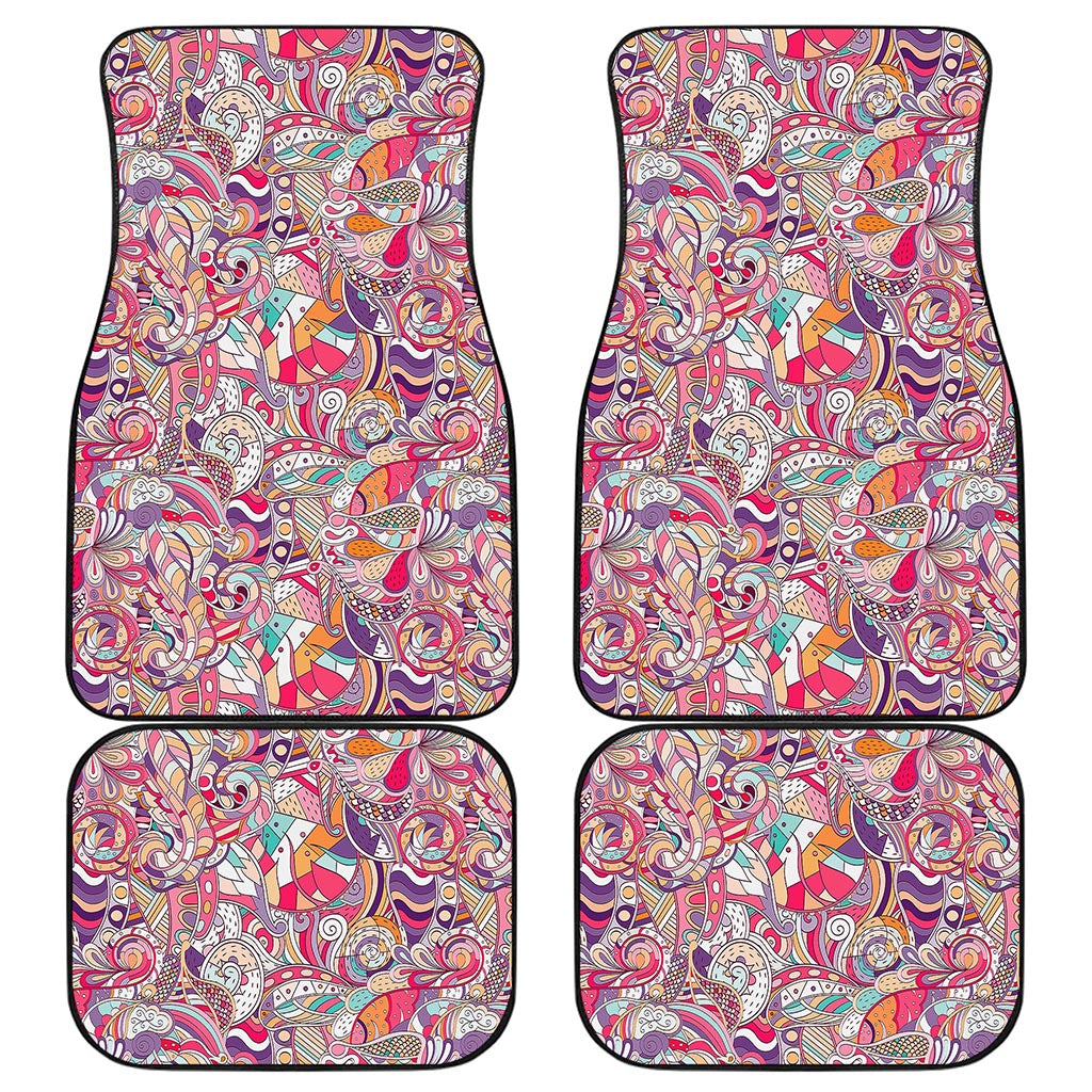 Pastel Bohemian Floral Pattern Print Front and Back Car Floor Mats