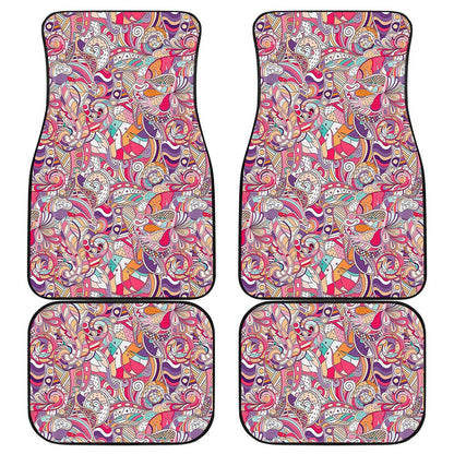 Pastel Bohemian Floral Pattern Print Front and Back Car Floor Mats