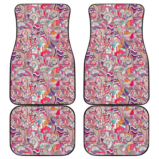 Pastel Bohemian Floral Pattern Print Front and Back Car Floor Mats