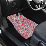 Pastel Bohemian Floral Pattern Print Front and Back Car Floor Mats