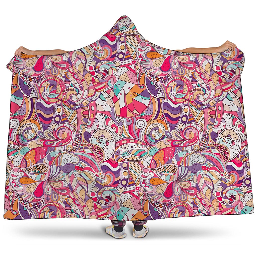 Pastel Bohemian Floral Pattern Print Hooded Blanket