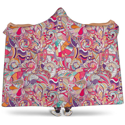 Pastel Bohemian Floral Pattern Print Hooded Blanket
