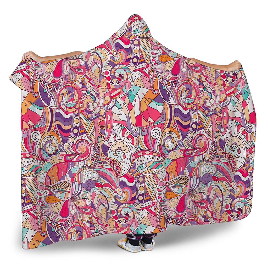 Pastel Bohemian Floral Pattern Print Hooded Blanket