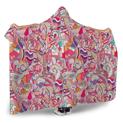 Pastel Bohemian Floral Pattern Print Hooded Blanket