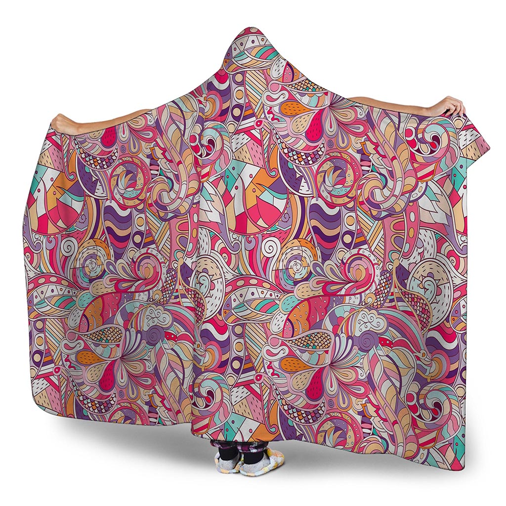 Pastel Bohemian Floral Pattern Print Hooded Blanket