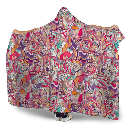 Pastel Bohemian Floral Pattern Print Hooded Blanket