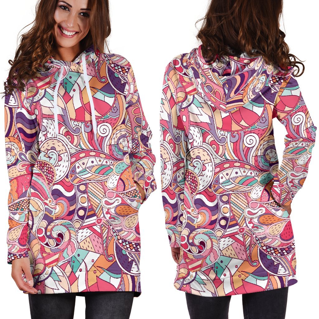 Pastel Bohemian Floral Pattern Print Hoodie Dress GearFrost