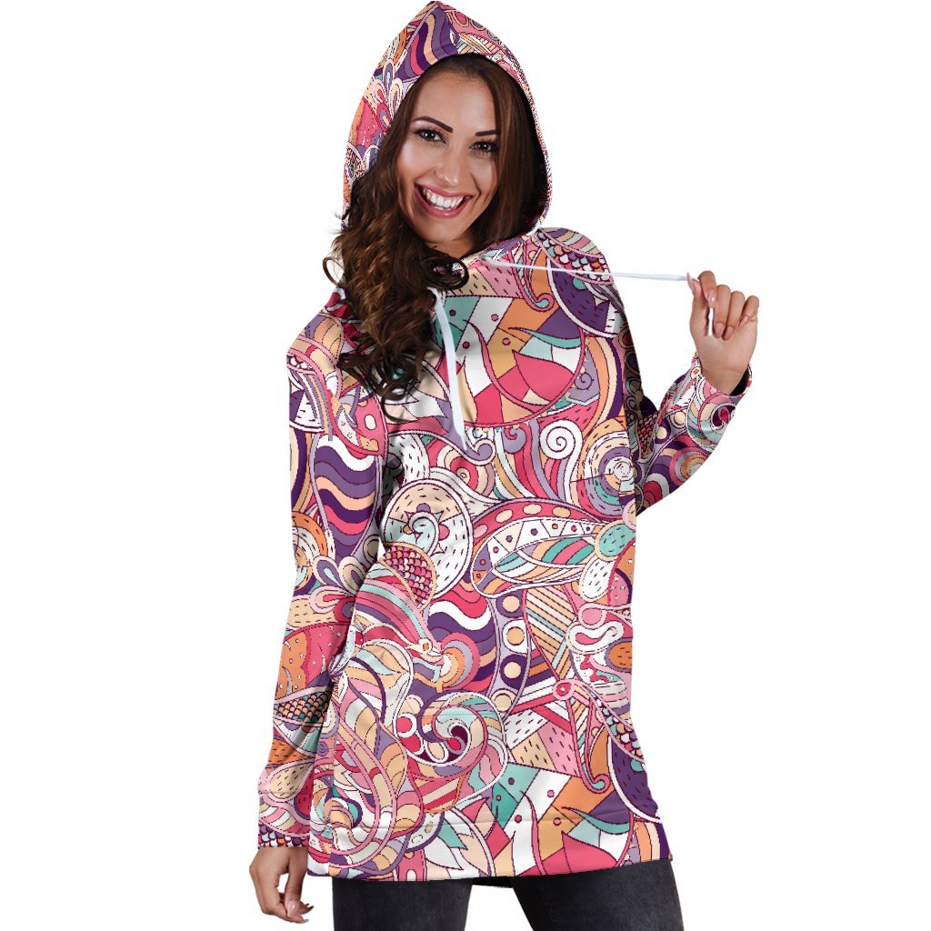 Pastel Bohemian Floral Pattern Print Hoodie Dress GearFrost
