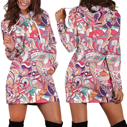 Pastel Bohemian Floral Pattern Print Hoodie Dress GearFrost