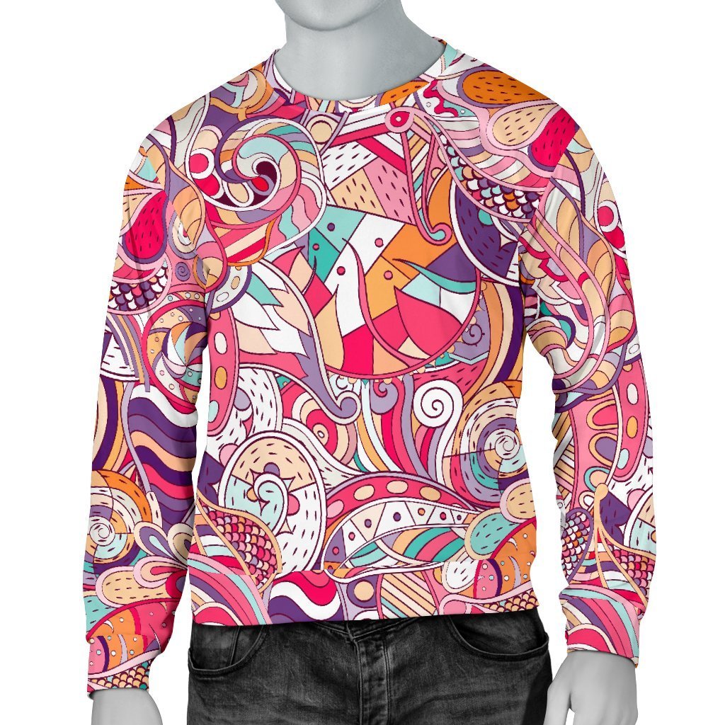 Pastel Bohemian Floral Pattern Print Men's Crewneck Sweatshirt GearFrost