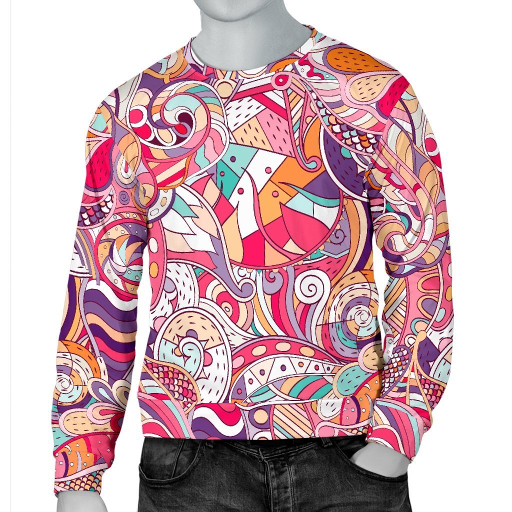 Pastel Bohemian Floral Pattern Print Men's Crewneck Sweatshirt GearFrost