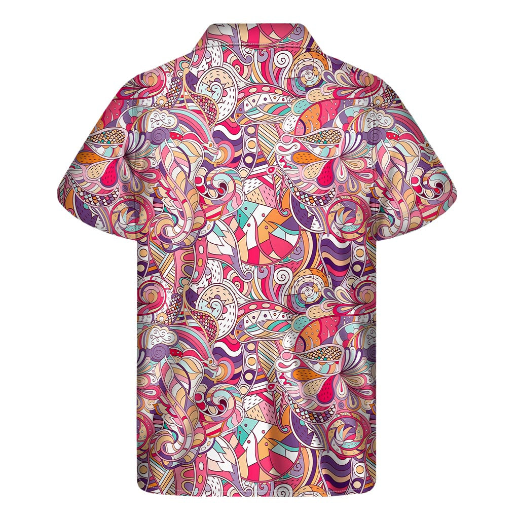 Pastel Bohemian Floral Pattern Print Men's Short Sleeve Shirt