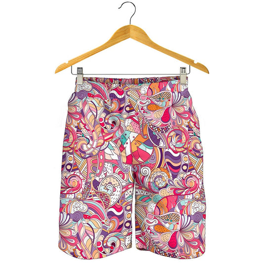 Pastel Bohemian Floral Pattern Print Men's Shorts