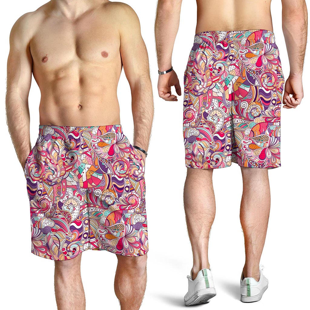Pastel Bohemian Floral Pattern Print Men's Shorts