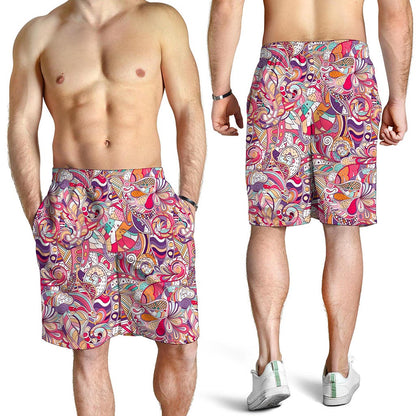 Pastel Bohemian Floral Pattern Print Men's Shorts