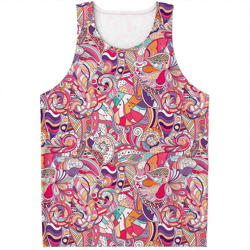 Pastel Bohemian Floral Pattern Print Men's Tank Top