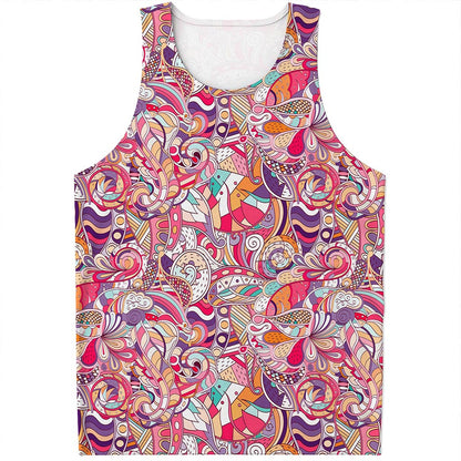 Pastel Bohemian Floral Pattern Print Men's Tank Top