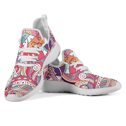 Pastel Bohemian Floral Pattern Print Mesh Knit Shoes GearFrost