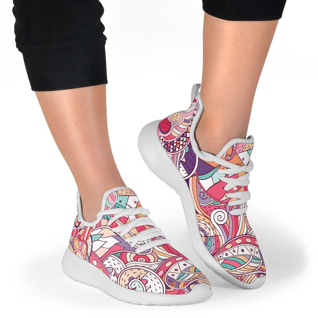 Pastel Bohemian Floral Pattern Print Mesh Knit Shoes GearFrost