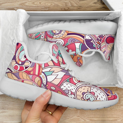 Pastel Bohemian Floral Pattern Print Mesh Knit Shoes GearFrost