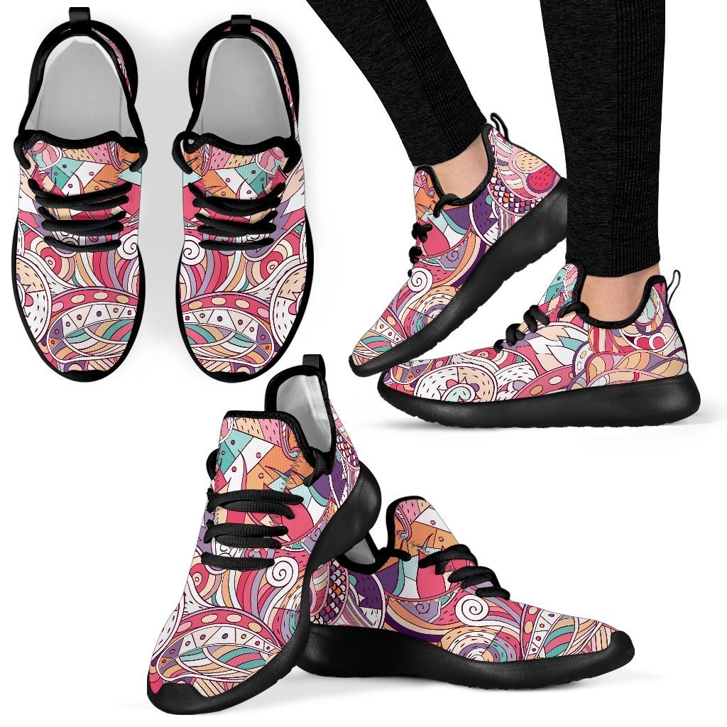 Pastel Bohemian Floral Pattern Print Mesh Knit Shoes GearFrost