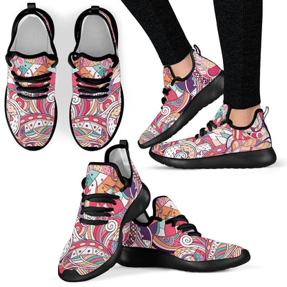 Pastel Bohemian Floral Pattern Print Mesh Knit Shoes GearFrost
