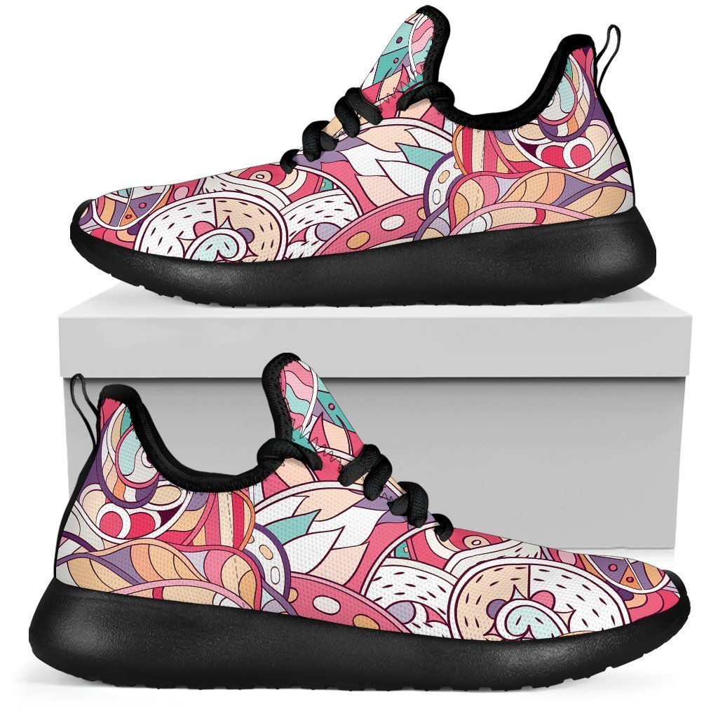 Pastel Bohemian Floral Pattern Print Mesh Knit Shoes GearFrost