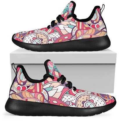 Pastel Bohemian Floral Pattern Print Mesh Knit Shoes GearFrost