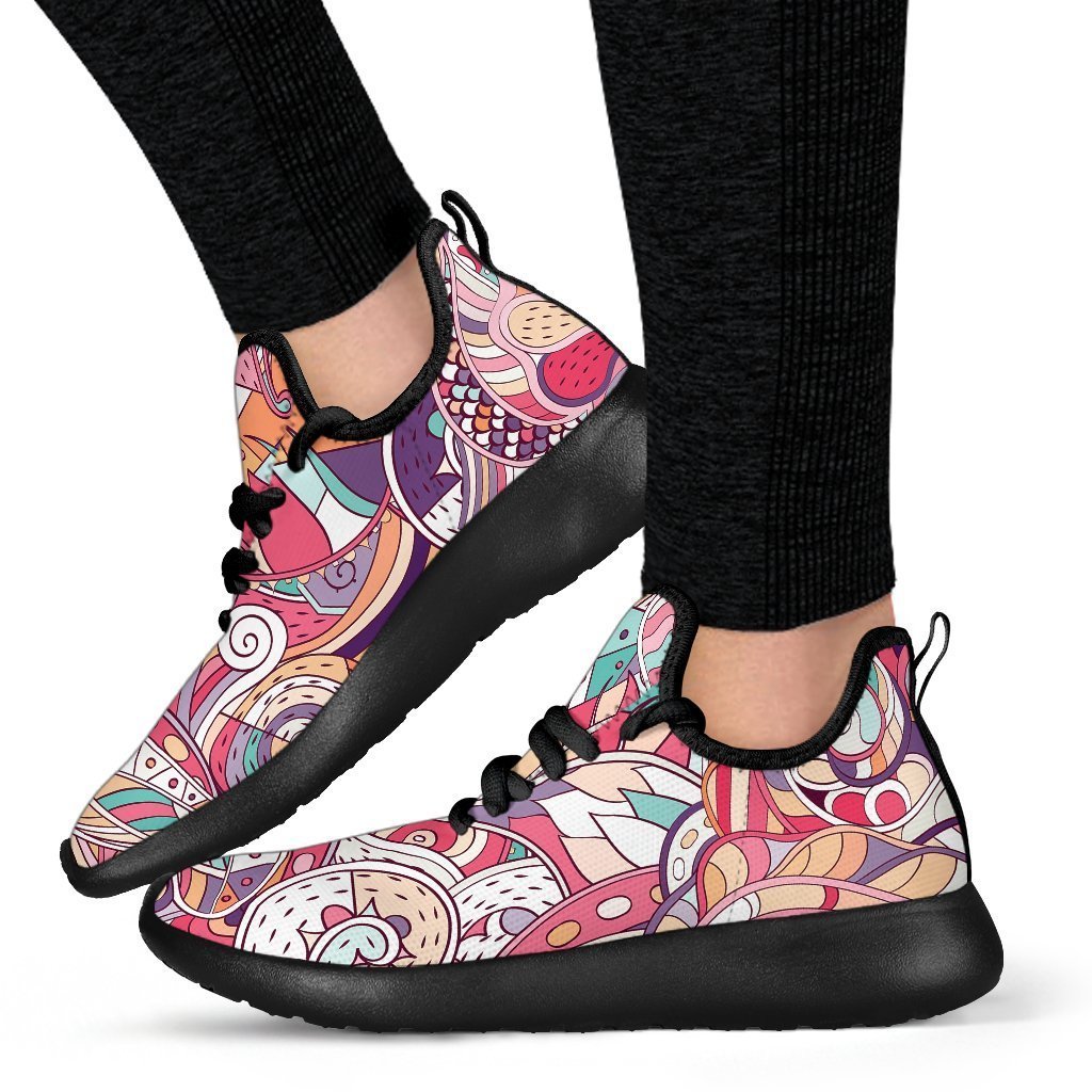Pastel Bohemian Floral Pattern Print Mesh Knit Shoes GearFrost