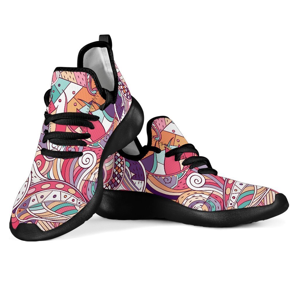 Pastel Bohemian Floral Pattern Print Mesh Knit Shoes GearFrost