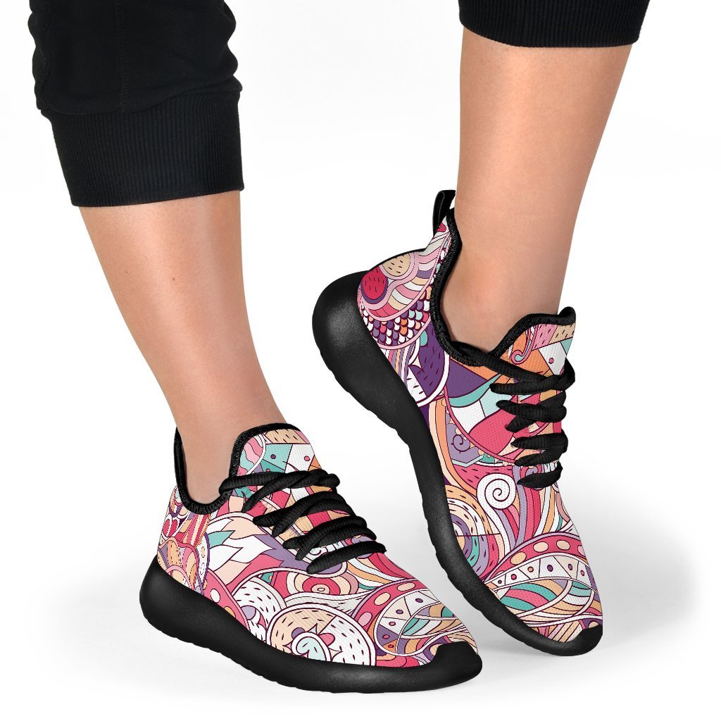 Pastel Bohemian Floral Pattern Print Mesh Knit Shoes GearFrost