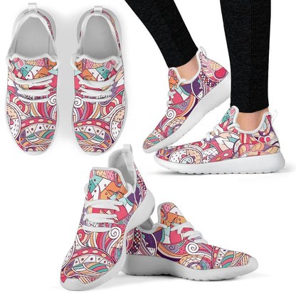 Pastel Bohemian Floral Pattern Print Mesh Knit Shoes GearFrost