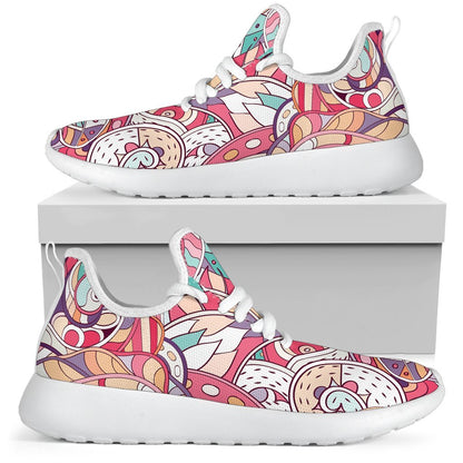 Pastel Bohemian Floral Pattern Print Mesh Knit Shoes GearFrost