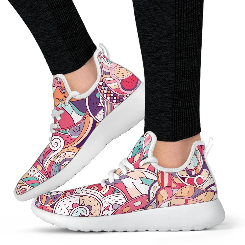 Pastel Bohemian Floral Pattern Print Mesh Knit Shoes GearFrost