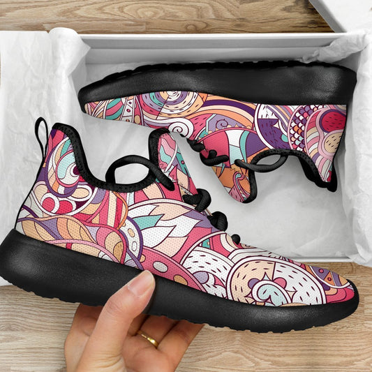 Pastel Bohemian Floral Pattern Print Mesh Knit Shoes GearFrost