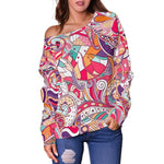 Pastel Bohemian Floral Pattern Print Off Shoulder Sweatshirt GearFrost