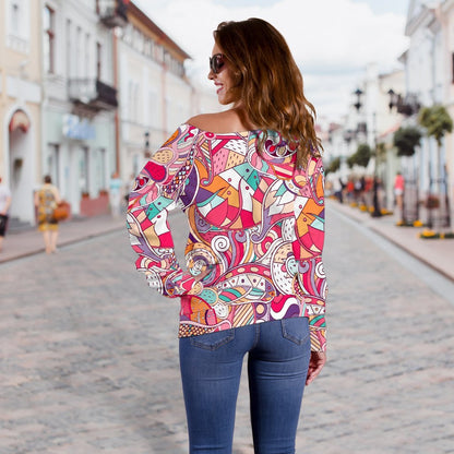 Pastel Bohemian Floral Pattern Print Off Shoulder Sweatshirt GearFrost