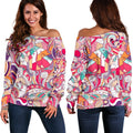 Pastel Bohemian Floral Pattern Print Off The Shoulder Sweatshirt