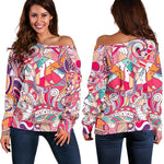 Pastel Bohemian Floral Pattern Print Off Shoulder Sweatshirt GearFrost