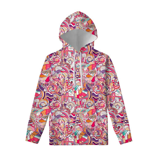 Pastel Bohemian Floral Pattern Print Pullover Hoodie