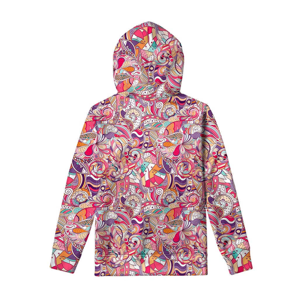 Pastel Bohemian Floral Pattern Print Pullover Hoodie