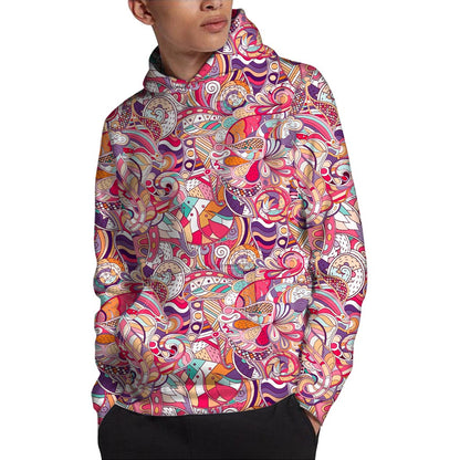 Pastel Bohemian Floral Pattern Print Pullover Hoodie