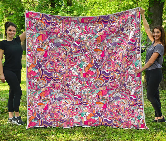 Pastel Bohemian Floral Pattern Print Quilt