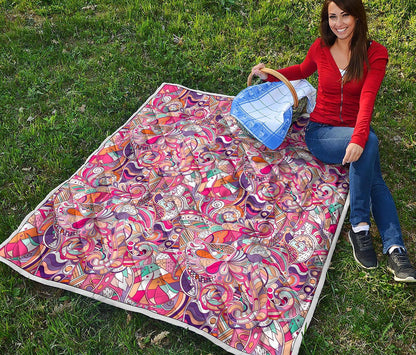Pastel Bohemian Floral Pattern Print Quilt