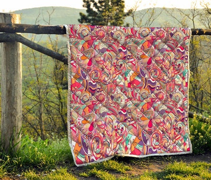 Pastel Bohemian Floral Pattern Print Quilt