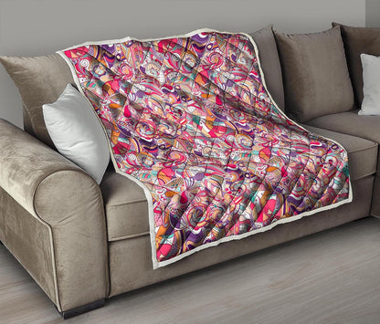 Pastel Bohemian Floral Pattern Print Quilt