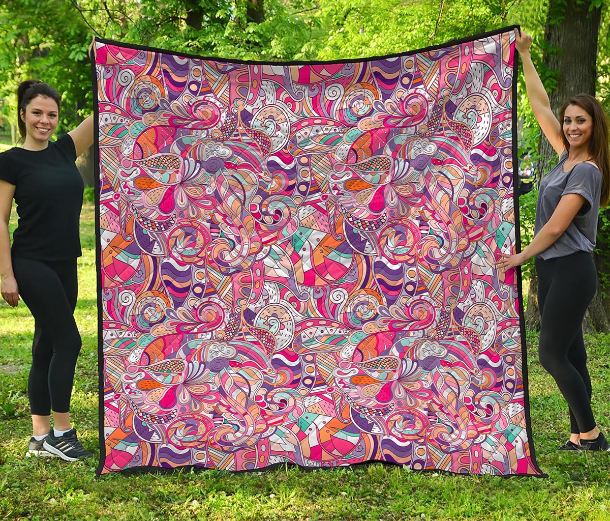Pastel Bohemian Floral Pattern Print Quilt